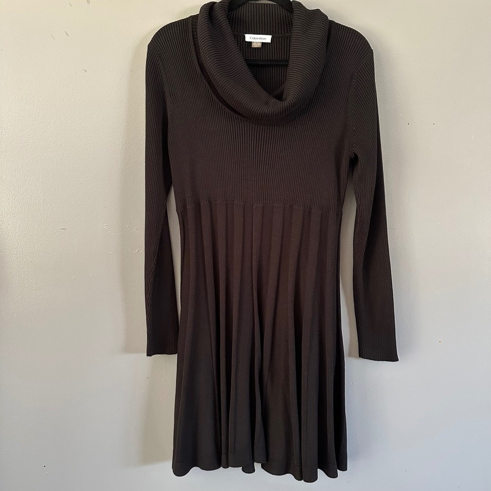 Calvin Klein Black Cowl Neck Ribbed Fit & Flare Sweater Dress XL